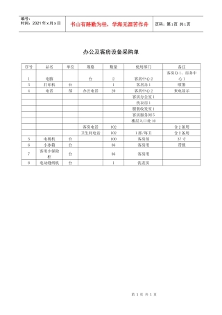 办公及客房设备采购单