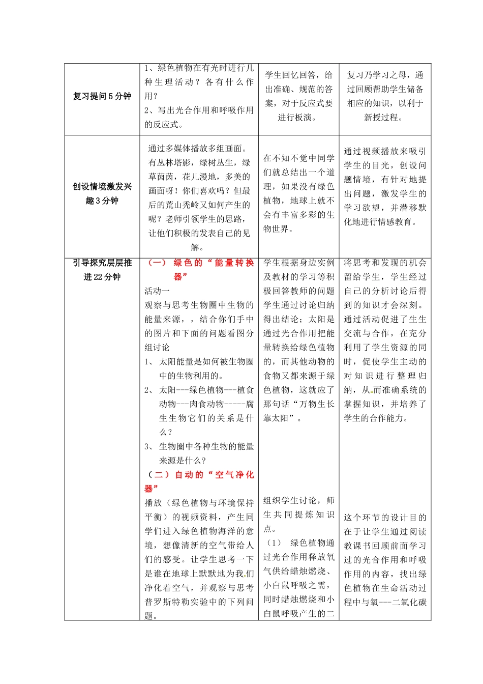 七年级生物上册 第二单元 第一章 第五节 绿色植物在生物圈中的作用教案 （新版）济南版-（新版）济南版初中七年级上册生物教案_第2页