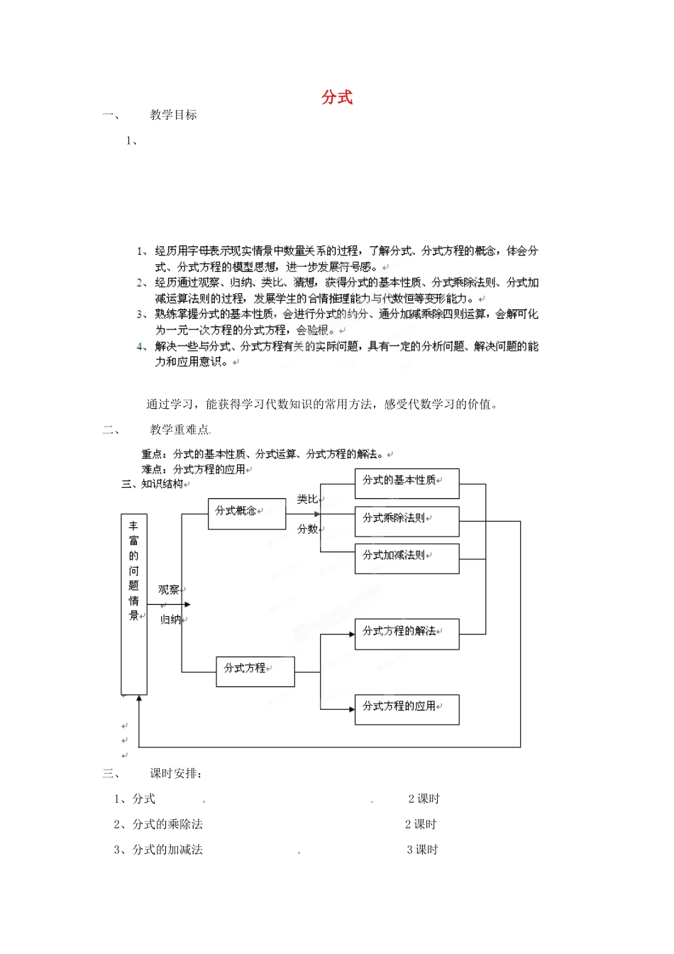 山东省乳山市南黄镇初级中学八年级数学下册 1.00第一章《分式》教案 苏科版_第1页