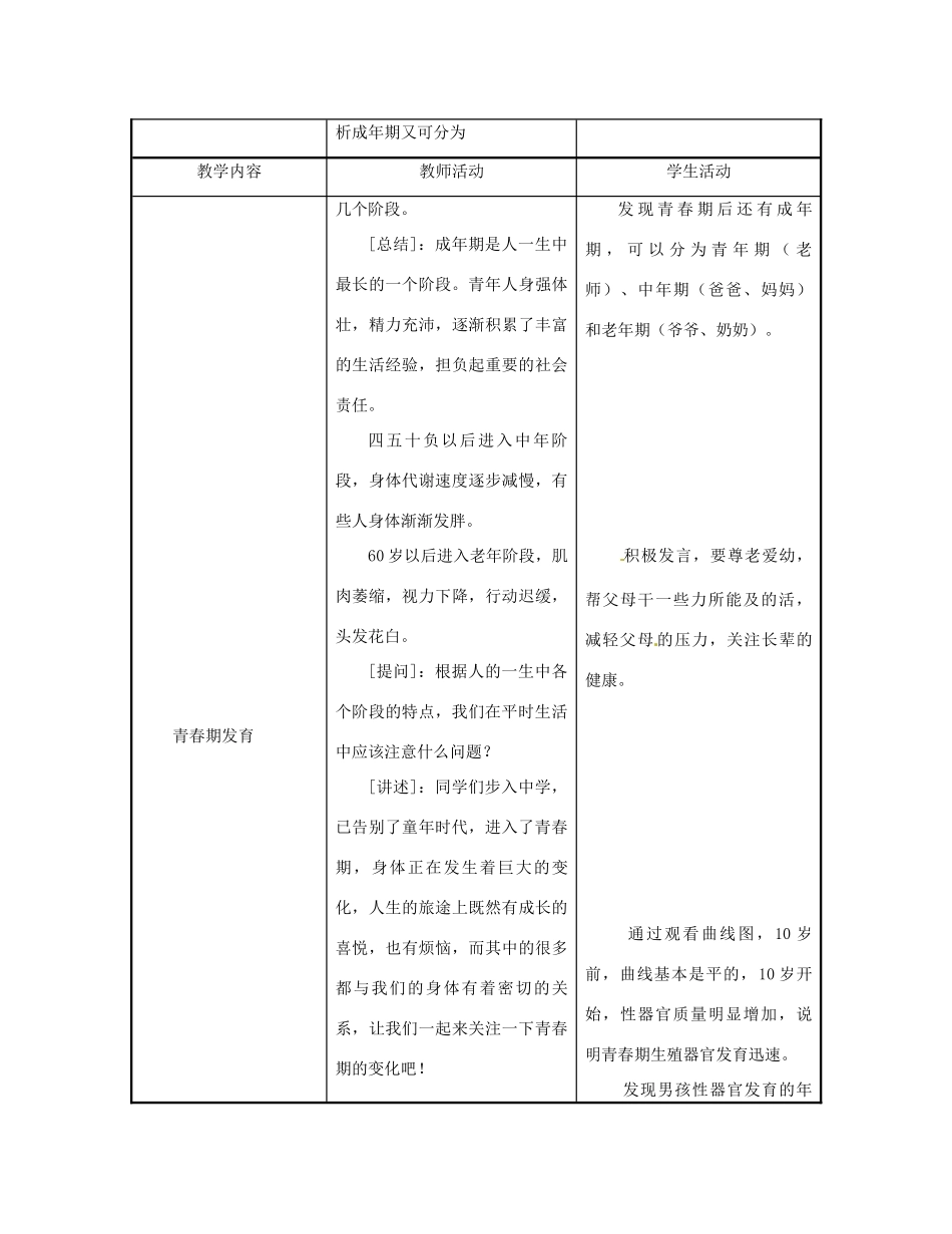 七年级生物下册《8.2 人的生长发育和青春期》（第1课时）教案 苏教版_第3页
