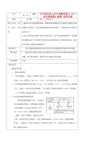 辽宁省丹东七中中考数学复习《3.3反比例函数》教案 北师大版