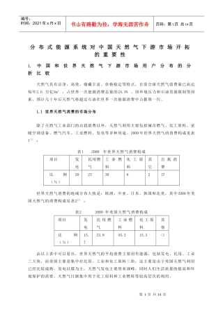 分布式能源系统对中国天然气下游市场开拓的重要性