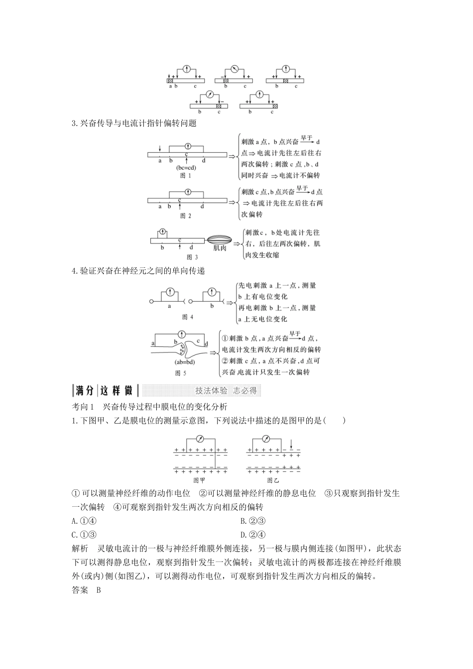 高考生物一轮复习 第十单元 生物群体的稳态与调节 考点加强课5 神经生理的研究方法及相关题型分析教案 中图版必修3-中图版高三必修3生物教案_第2页