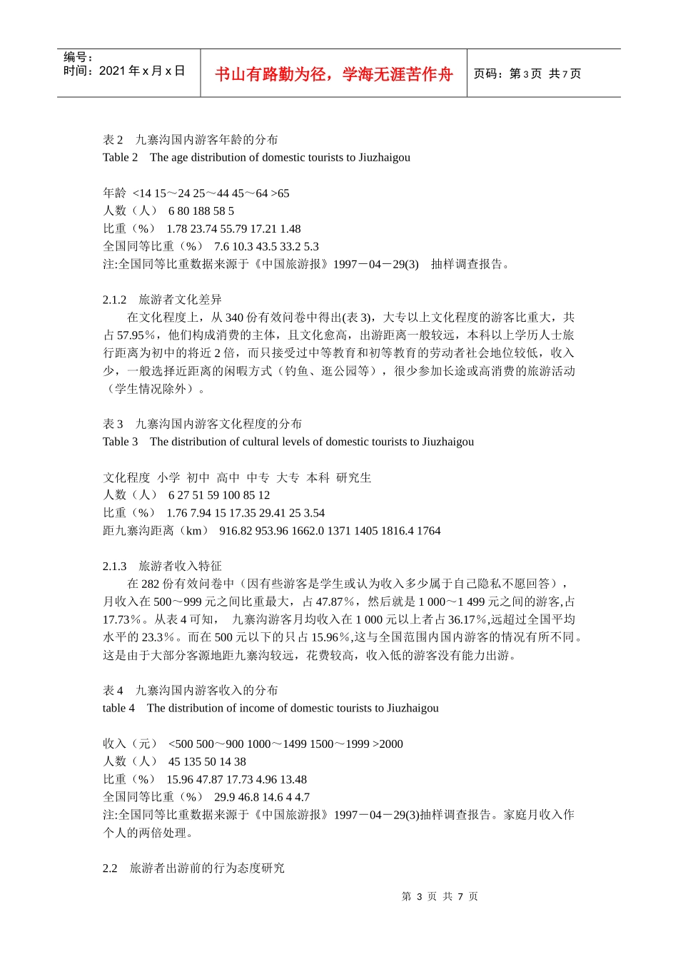 九寨沟国内旅游者行为特征初步研究及其意义_第3页