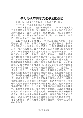 学习孙茂辉同志先进事迹的感想 