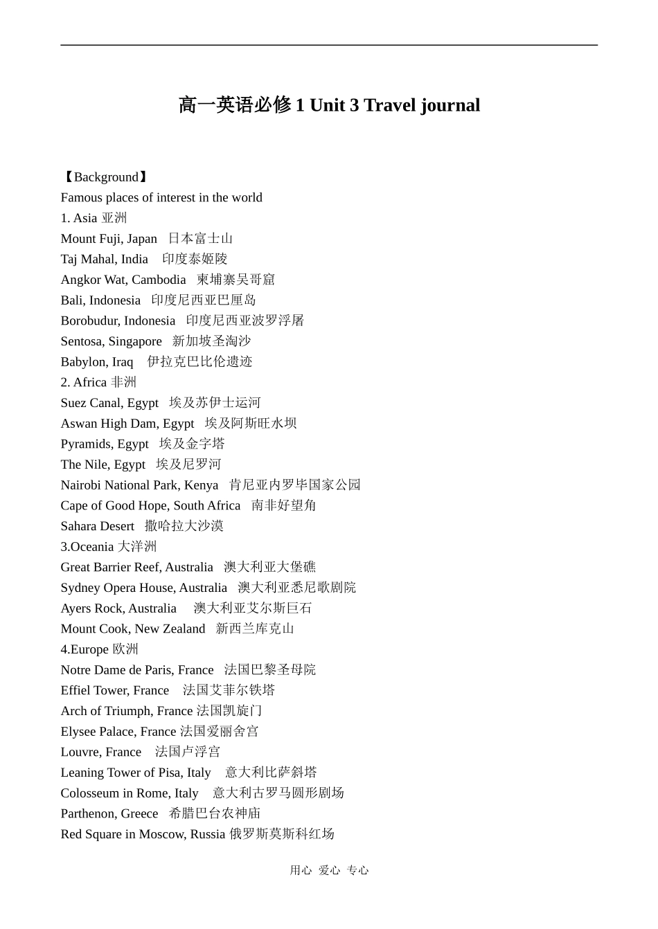 高一英语必修1 Unit 3 Travel journal_第1页