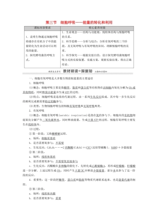 高中生物 第3章 细胞中能量的转换和利用 第3节 细胞呼吸——能量的转化和利用教案 苏教版必修1-苏教版高中必修1生物教案