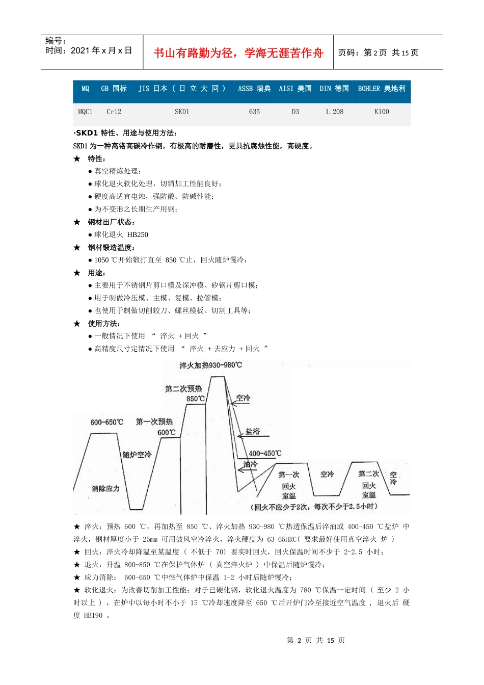 冷作模具钢特性、用途和使用方法_第2页