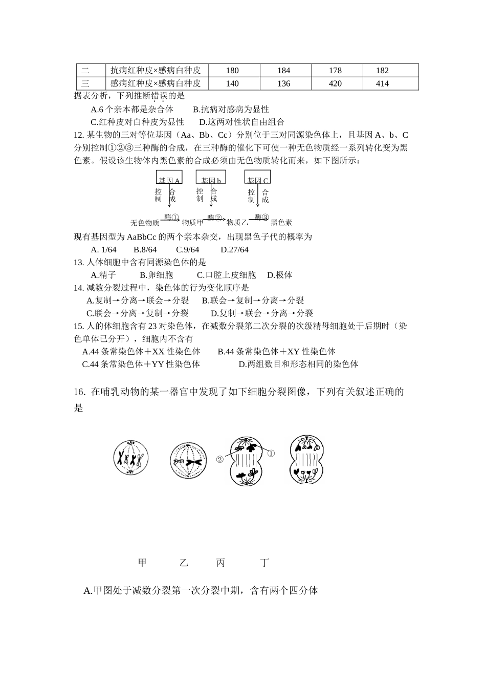 高二生物华师附中阶段性检测题——卷教案新人教版必修2_第2页