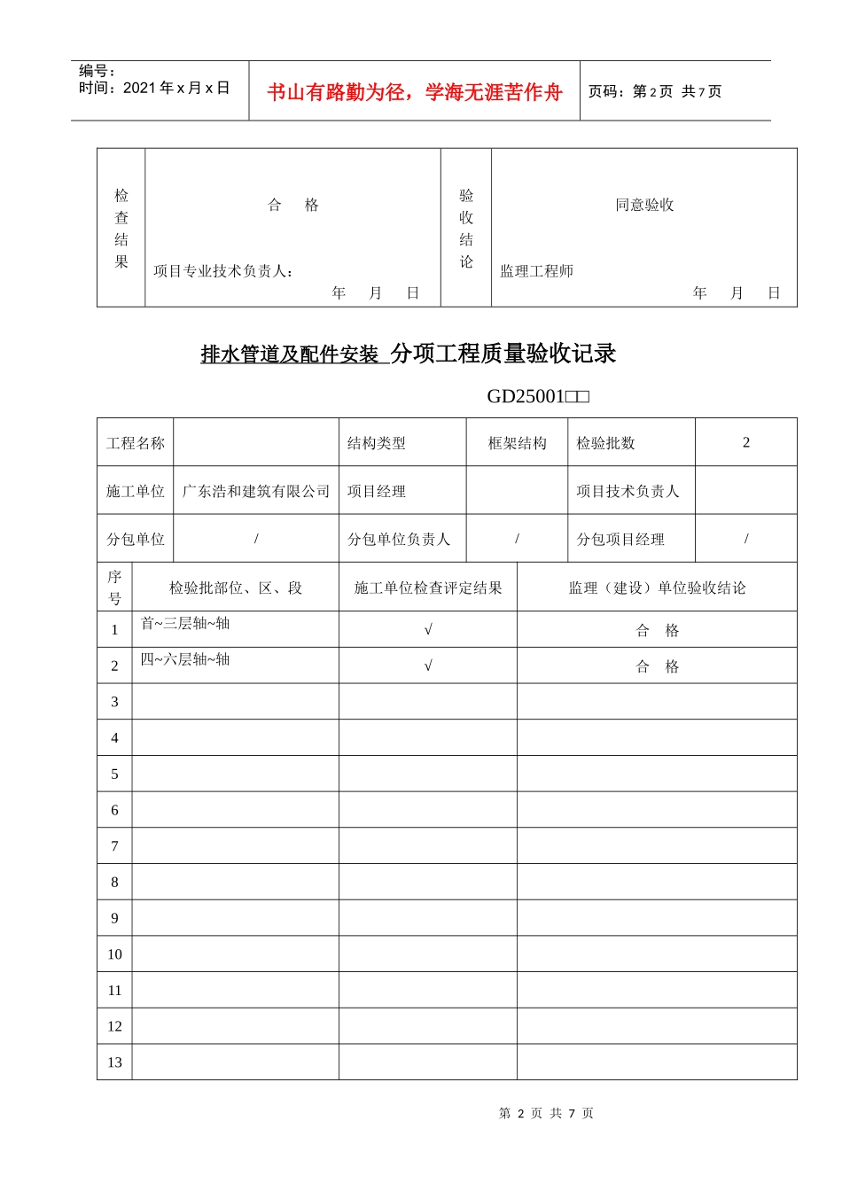 A5给排水分项工程质量验收记录_第2页
