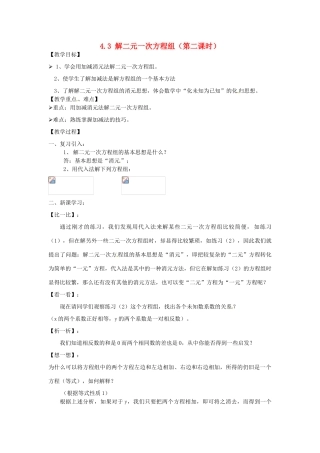 七年级数学下册 4.3解二元一次方程组第2课时教案 浙教版
