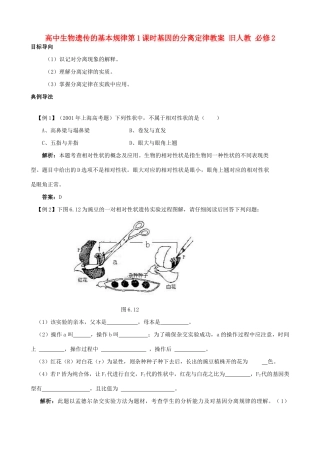 高中生物遗传的基本规律第1课时基因的分离定律教案 旧人教 必修2