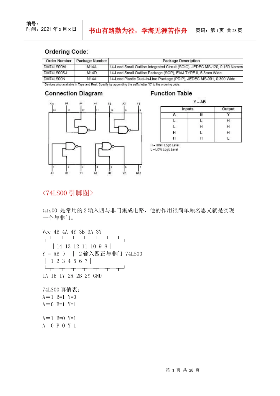 74LS系列主要芯片引脚及参数_第1页