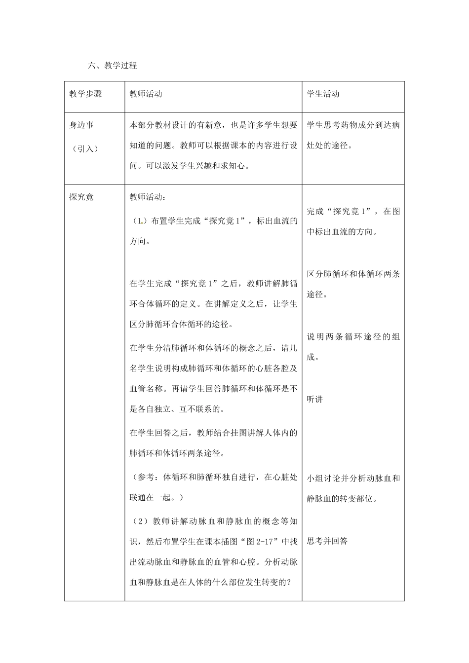 七年级生物下册 第三节 物质运输的路线教学设计 冀教版_第2页