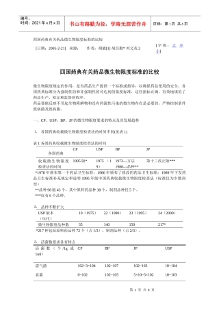 中、日、美、英四国药典有关药品微生物限度标准的比较