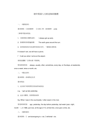 1.初中英语八大时态总结