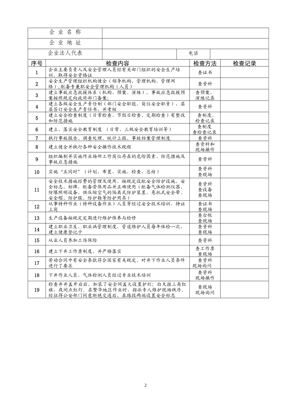 供排水企业安全检查表doc-目录_第2页