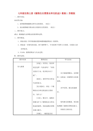 七年级生物上册《植物生长需要水和无机盐》教案1 苏教版
