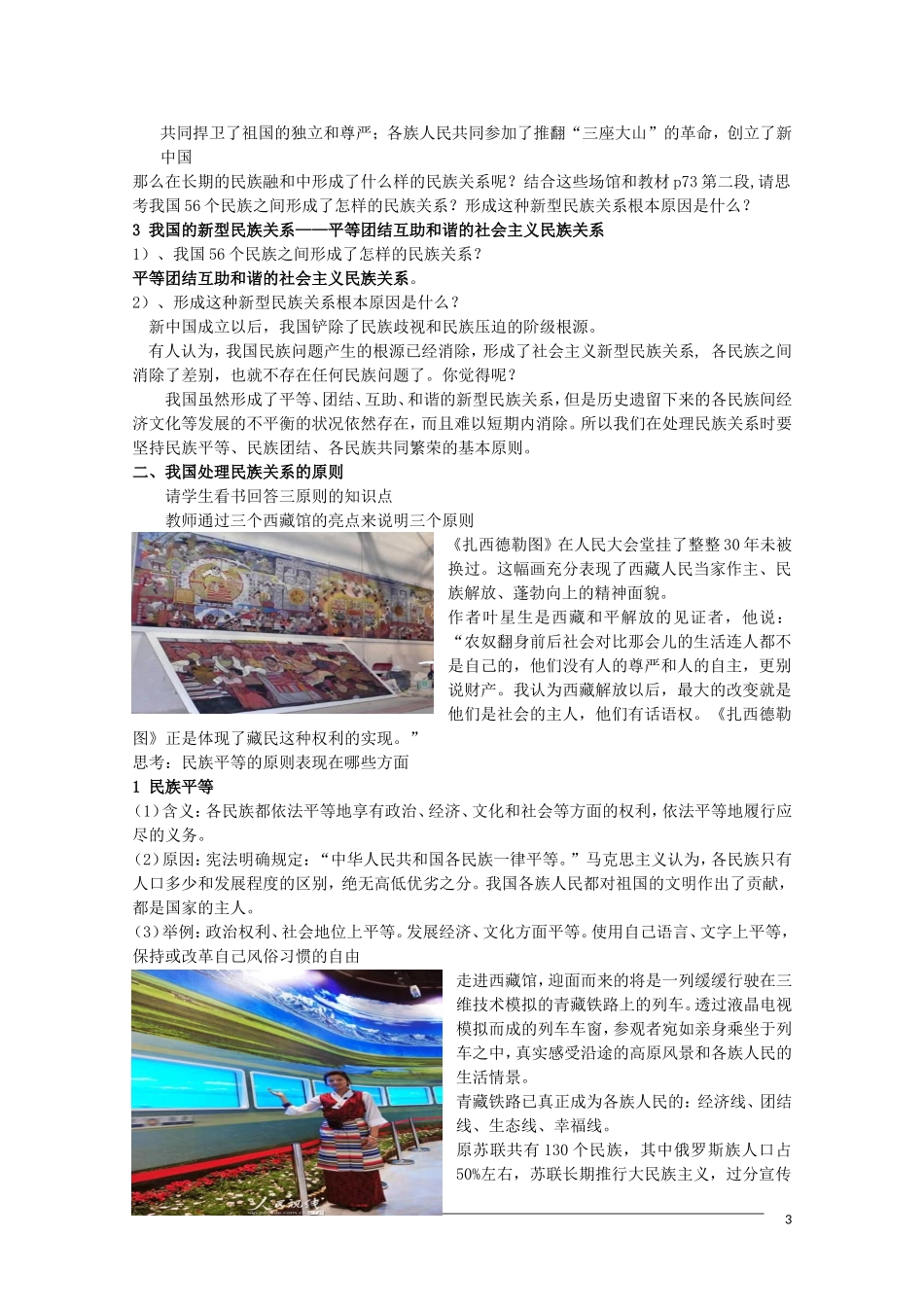 高三政治 《处理民族关系的原则：平等、团结、共同繁荣》教案新人教版_第3页