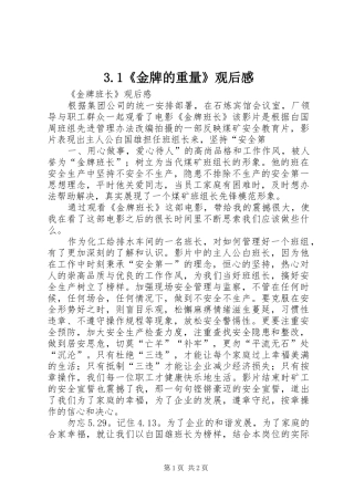 3.1《金牌的重量》观后感 