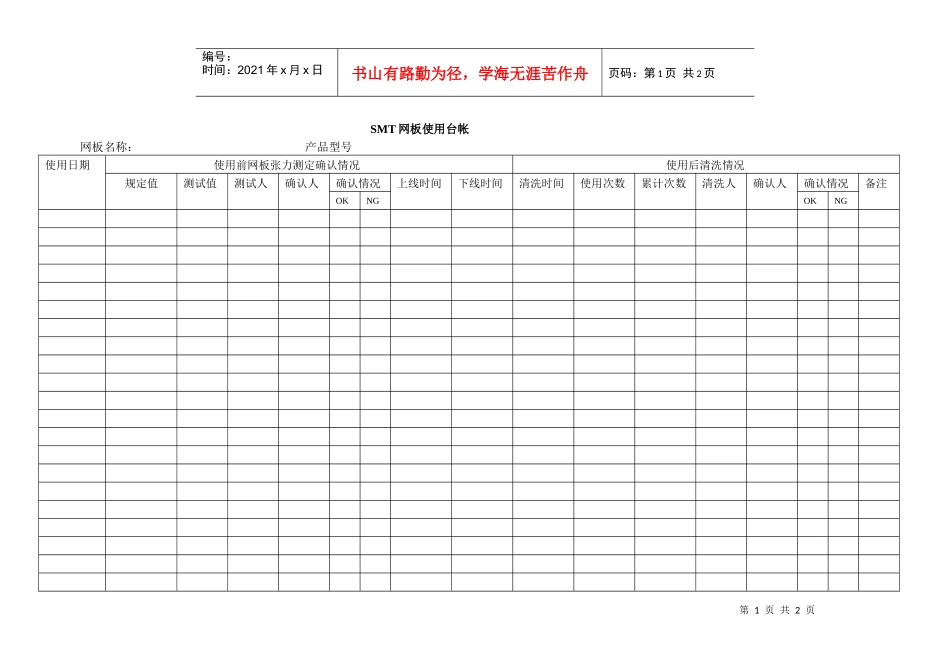 SMT网板使用台帐_第1页
