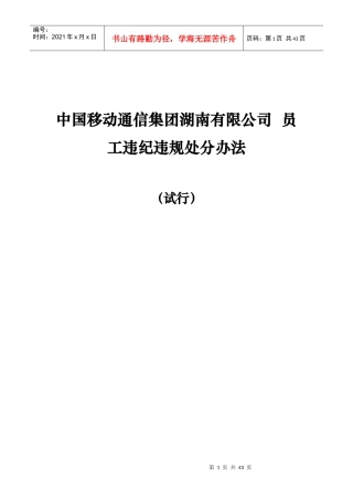 中国移动通信集团湖南有限公司员工违纪违规处分办法(试