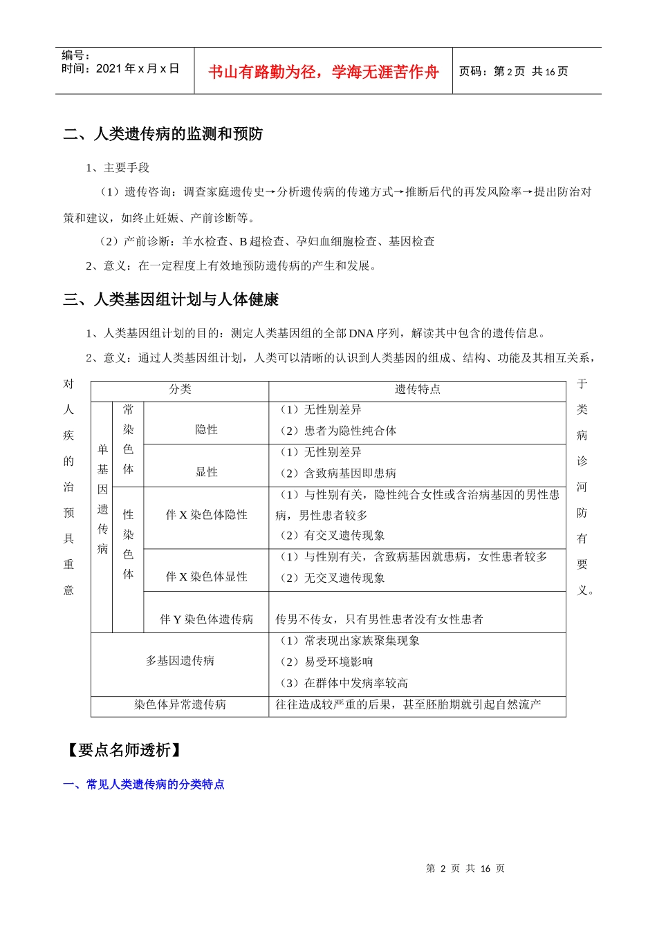 XXXX版生物一轮精品复习学案：53 人类遗传病(必修2)_第2页