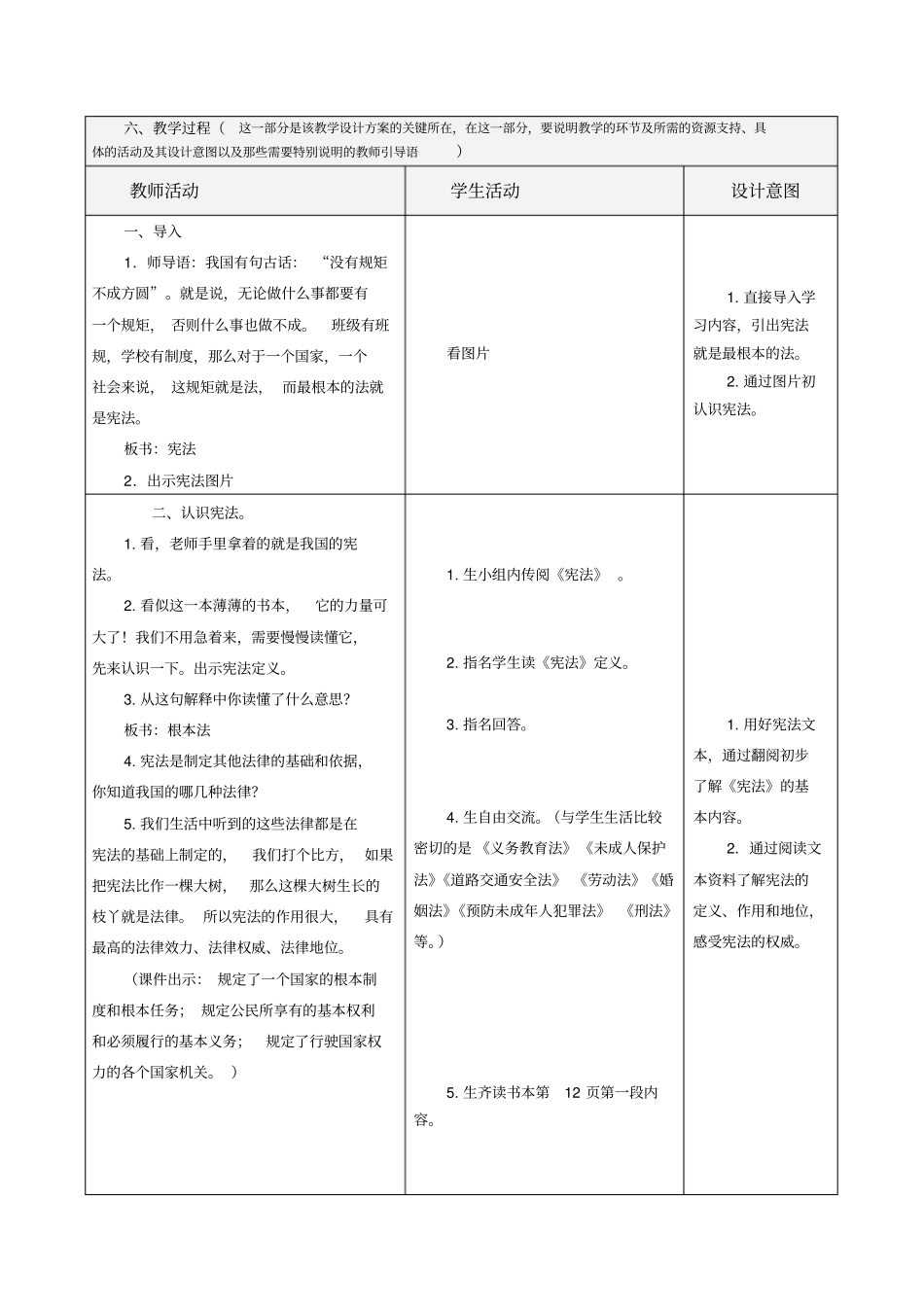 人教版道德与法治六年级上册2《宪法是根本法》教学设计_第2页