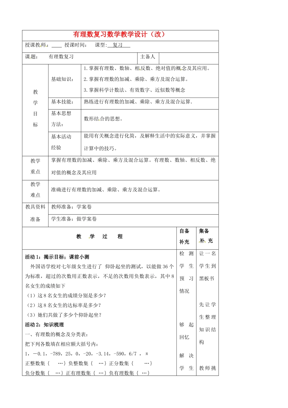 辽宁省大连市67中七年级数学上册 有理数复习教案 华东师大版_第1页