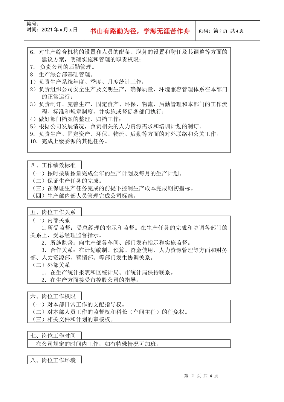医药行业-生产综合部部长岗位说明书_第2页