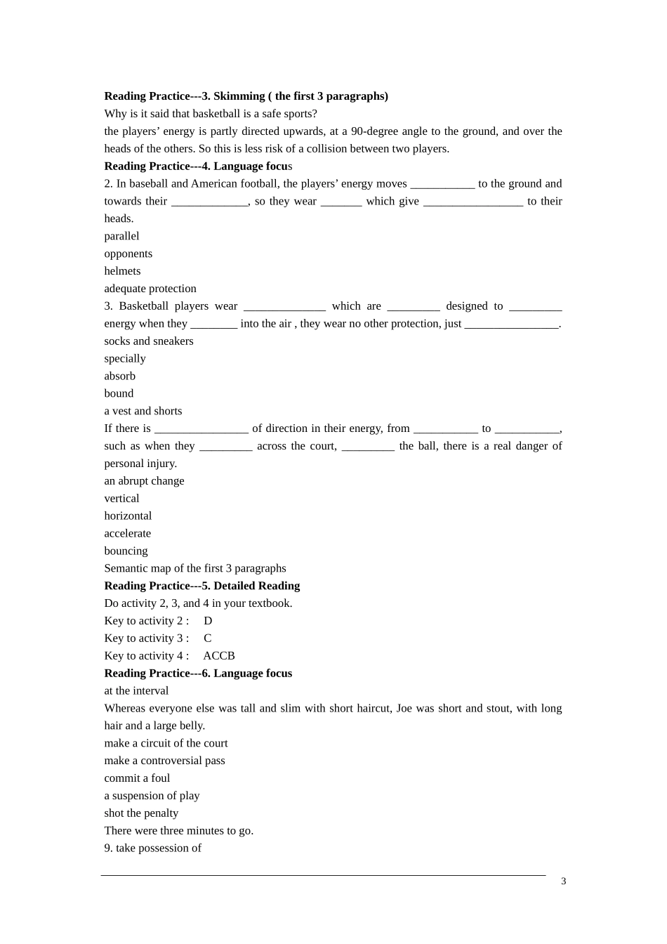高三英语 Module 1《Basketball -Reading and Writing》教案（外研版选修7）_第3页