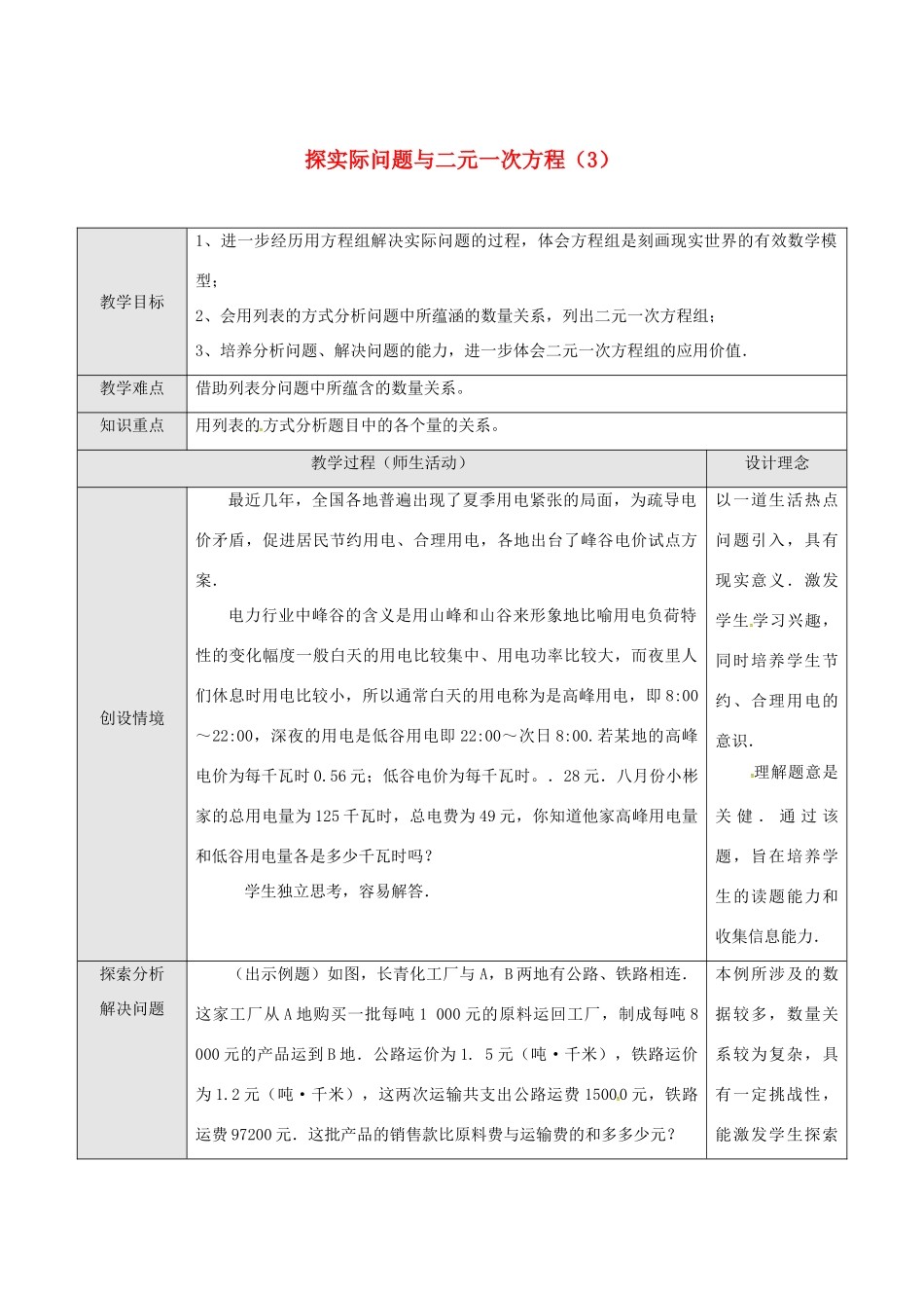 山东省德州市武城县四女寺镇七年级数学下册 第8章 二元一次方程组 8.3 实际问题与二元一次方程组（三）教案 新人教版-新人教版初中七年级下册数学教案_第1页