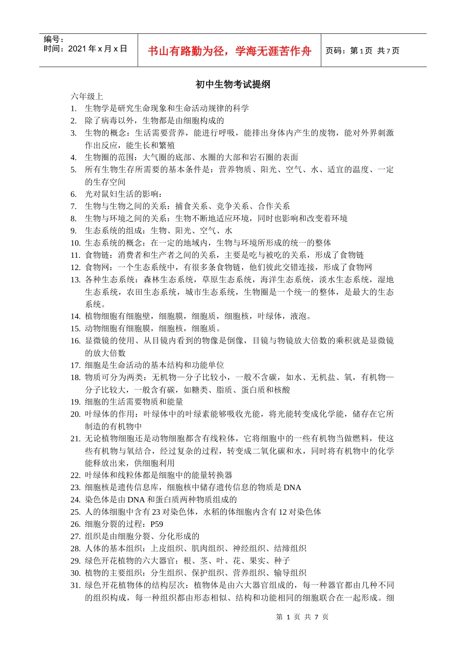 初中生物考试复习提纲(全)_第1页