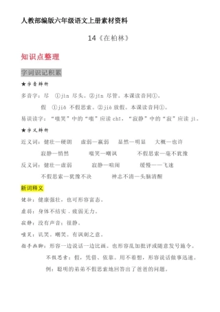 人教部编版六年级语文上册备课素材14《在柏林》知识导学练习图文详解