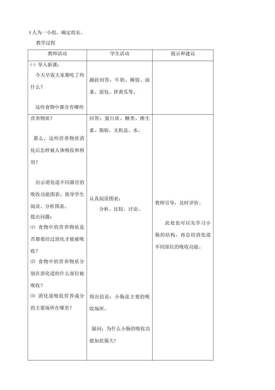七年级生物下册 1.3《营养物质的吸收和利用》教学设计 冀教版_第2页