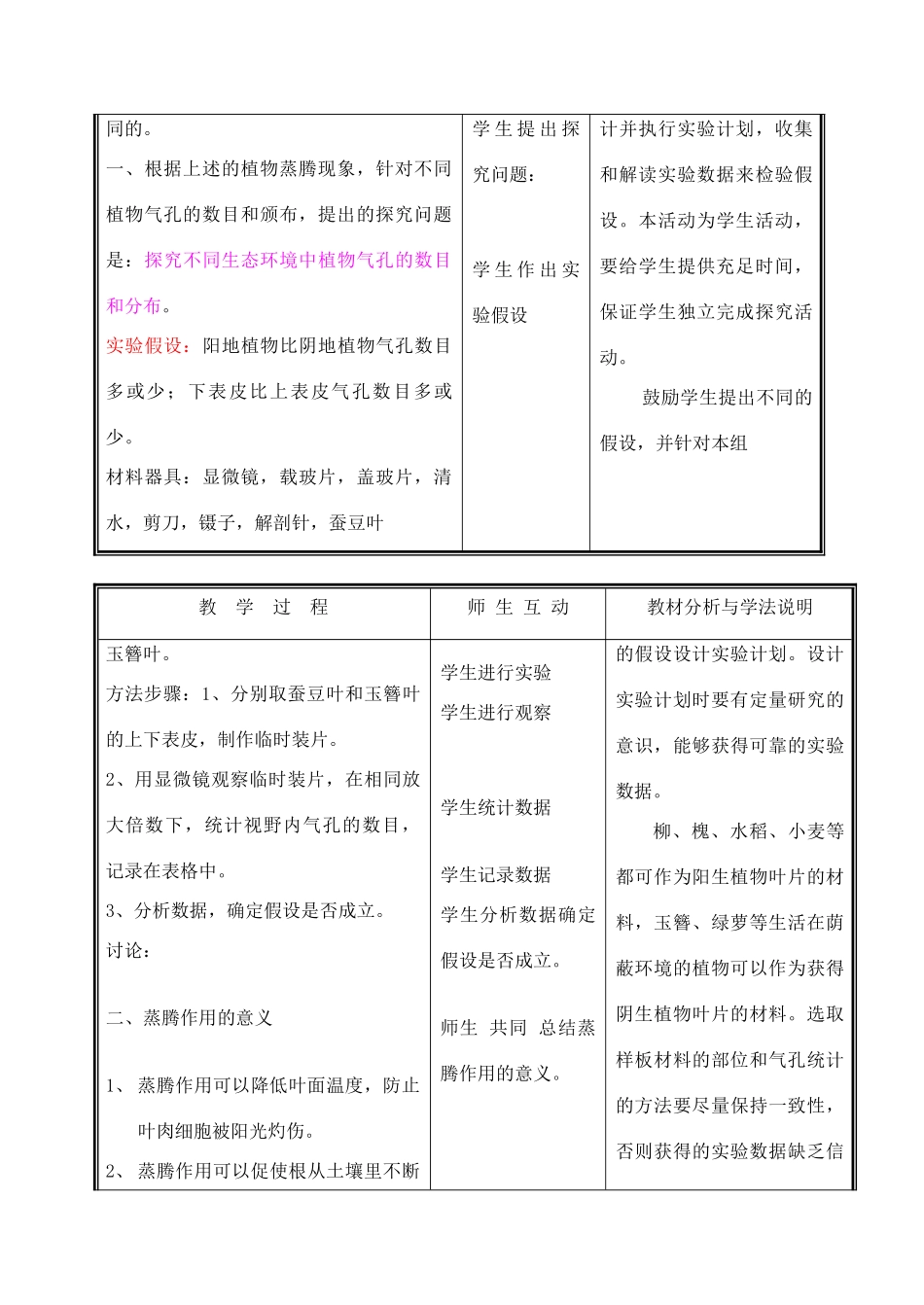 七年级生物上册《蒸腾作用》教案2 北师大版_第2页