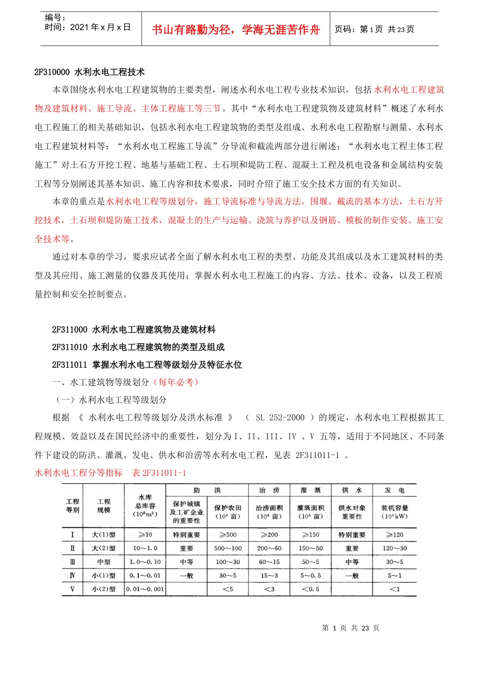 2F311010 水利水电工程建筑物的类型及组成_第1页