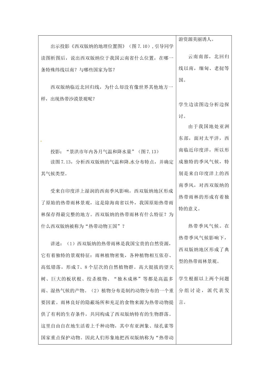 山东省郯城三中八年级地理《西南边陲的特色旅游区—西双版纳》教案一 人教新课标版_第2页