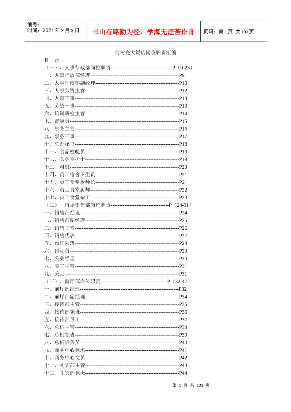 何树亮大饭店岗位职责汇编--heshuliang_第1页