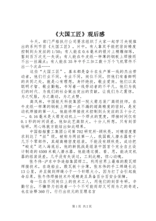 《大国工匠》观后感 