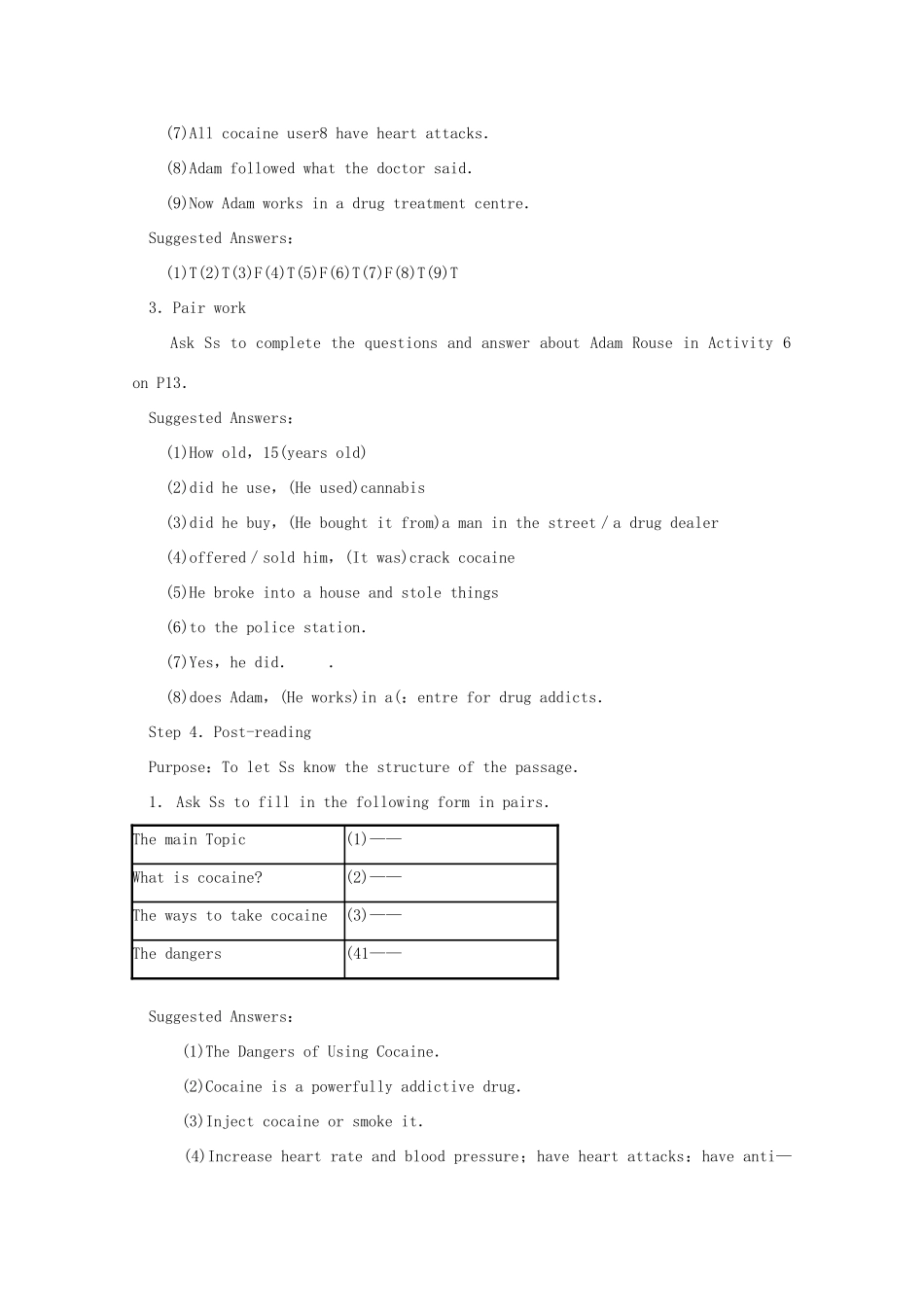 高中英语 Module 2 No Drugs Period 2 Reading and Vocabulary教案 外研版必修2-外研版高一必修2英语教案_第3页