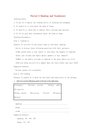 高中英语 Module 2 No Drugs Period 2 Reading and Vocabulary教案 外研版必修2-外研版高一必修2英语教案