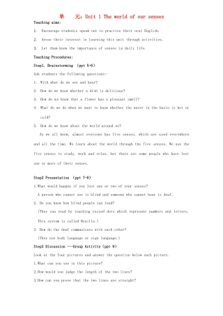高中英语 Unit1 The world of our senses Welcome to the unit教案 新人教版必修3-新人教版高一必修3英语教案