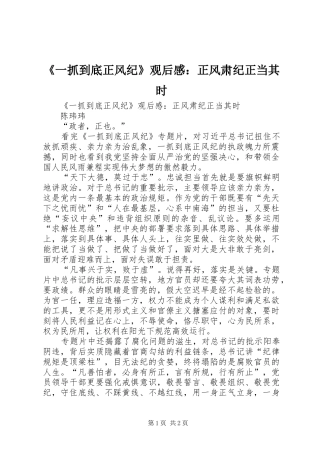 《一抓到底正风纪》观后感：正风肃纪正当其时 