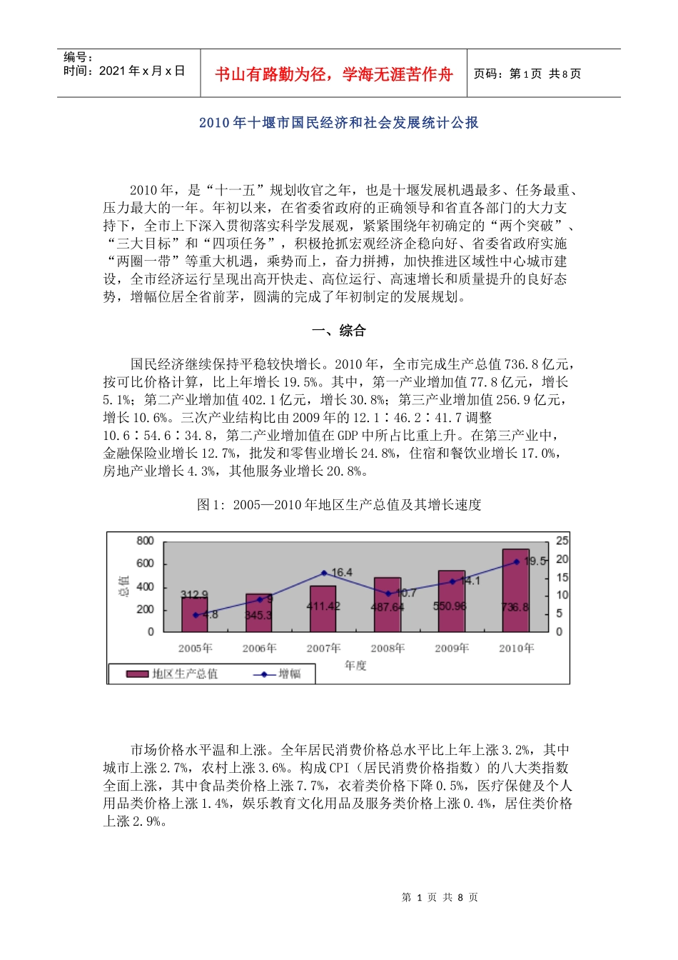 XXXX年十堰市国民经济和社会发展统计公报_第1页