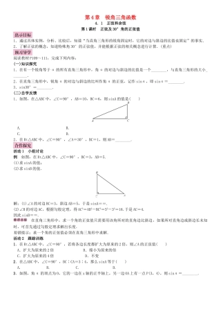 秋九年级数学上册 4.1 正弦和余弦 第1课时 正弦及30°角的正弦值教案 （新版）湘教版-（新版）湘教版初中九年级上册数学教案