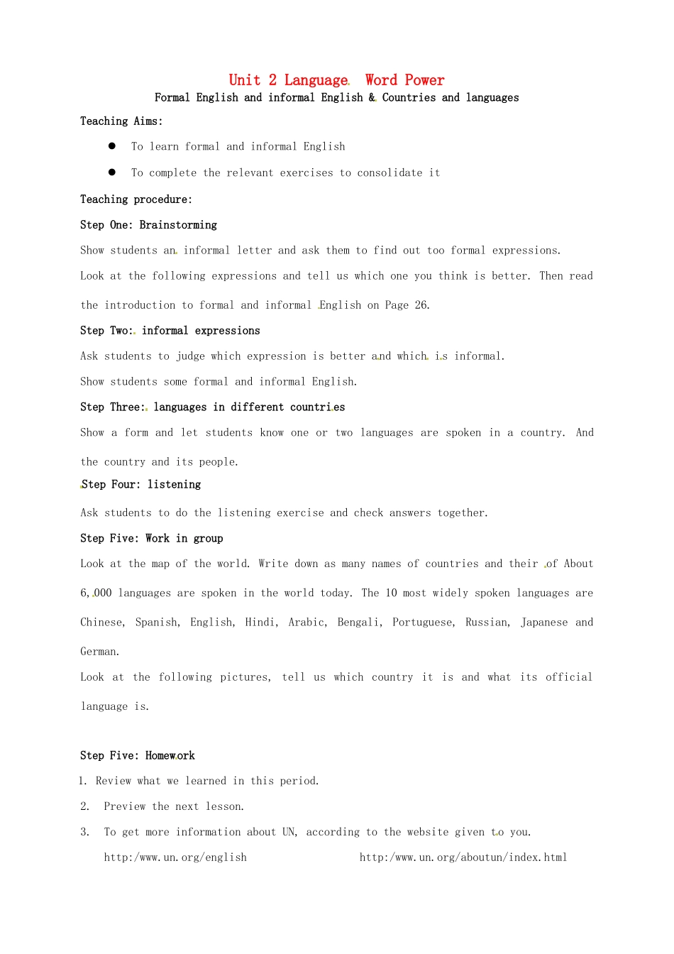 高中英语 Unit2 Grammar and usageWord Power教案 牛津译林版必修3-牛津版高一必修3英语教案_第1页