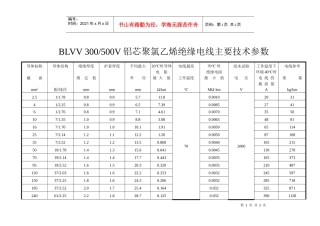 BLVV 铝芯聚氯乙烯绝缘电线主要技术参数