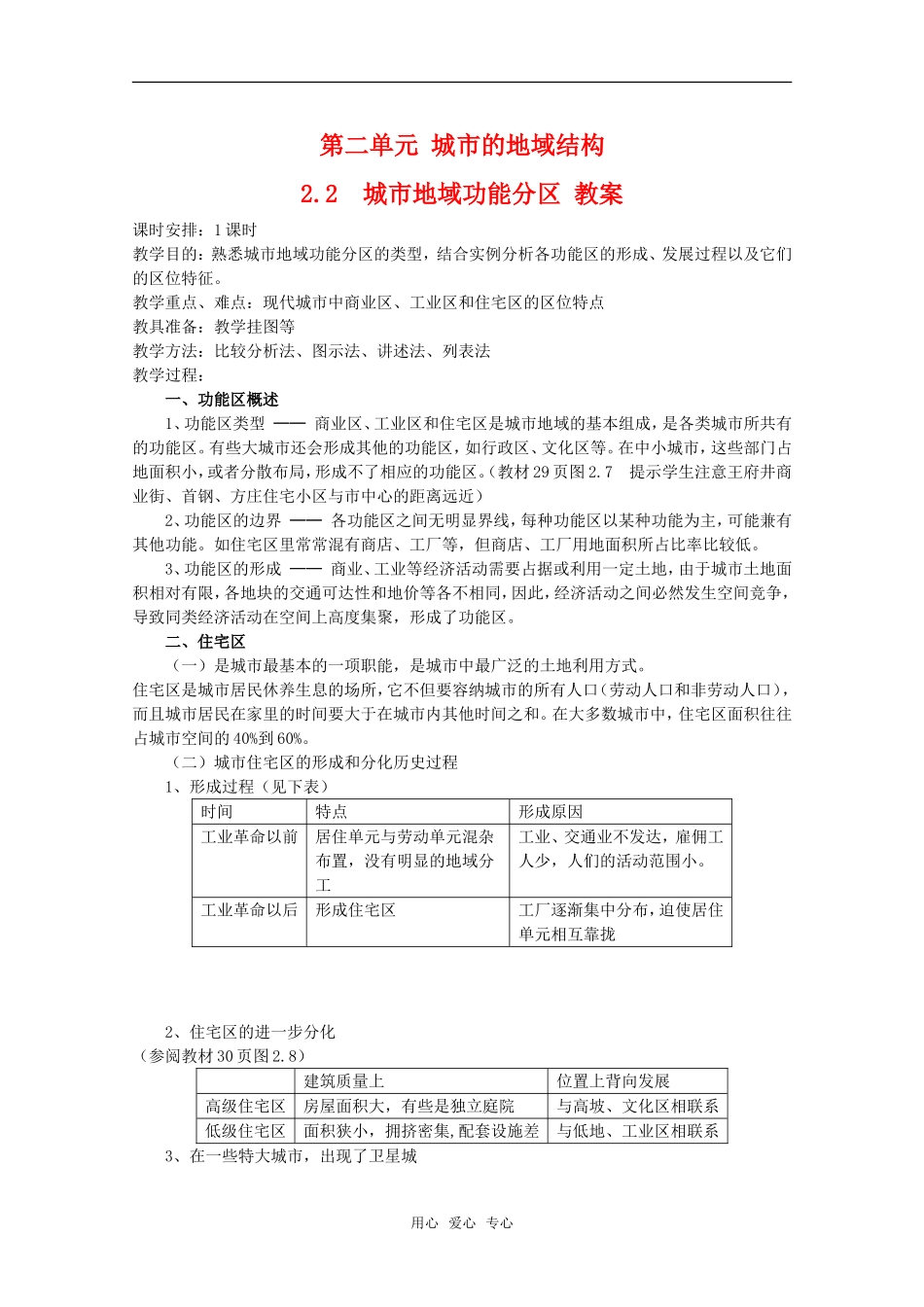 高中地理 2.2 第二单元《城市地域功能分区》教案 旧人教版选修1_第1页