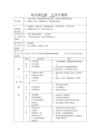 幼儿园大班全年月计划上册
